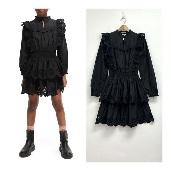 NWOT Scotch & Soda Broderie Anglaise Ruffles Lace Tiered Long Sleeve Dress - 14 - Picture 1 of 15